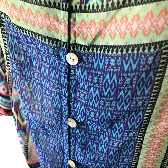 Figueroa & Flower Front Button Closure Sheer Blouse Women PXL Multicolor - Picture 2 of 9